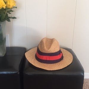 Saks Fifth Avenue Panama Hat- blue and red bow